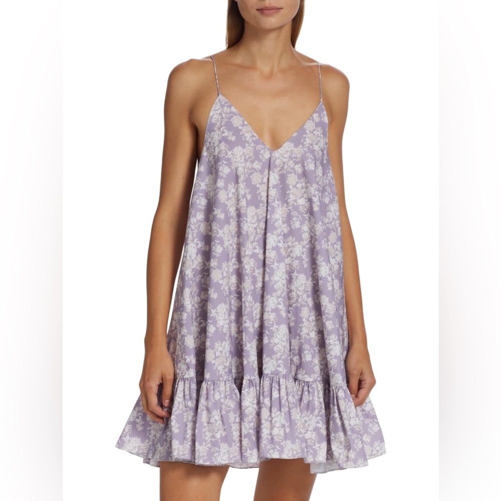 CAROLINE CONSTAS Laural Ruffled-Hem Minidress size M Medium Purple cottagecore